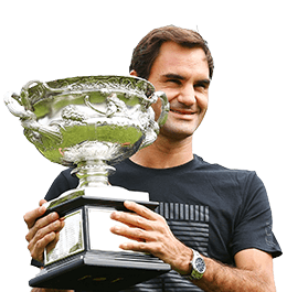 Roger Federer mentre solleva il trofeo dell'Australian Open