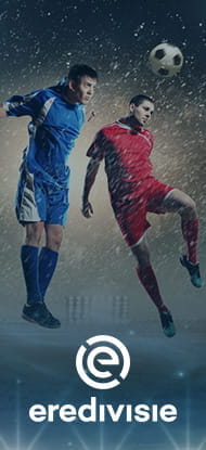 Alcuni calciatori in azione durante una partita e il logo della Eredivisie