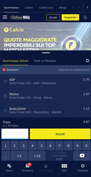 Apertura schedina app William Hill