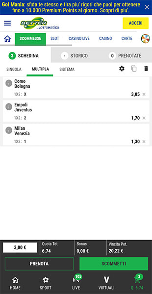 Schedina dall'app Lottomatica