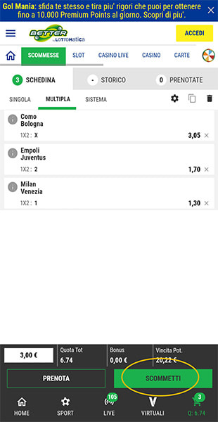 Conferma schedina dall'app Lottomatica