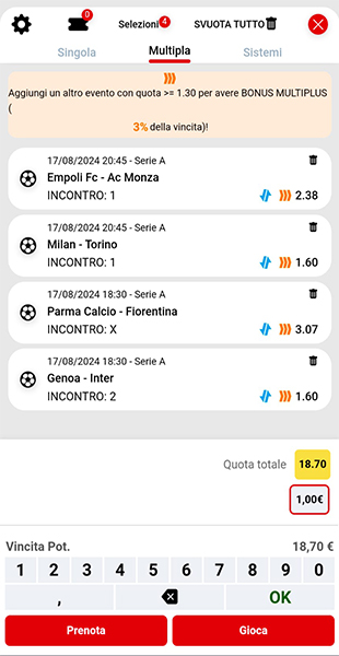 Schedina dall'app di Betclic