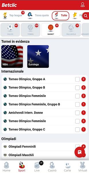 Elenco sport app Betclic