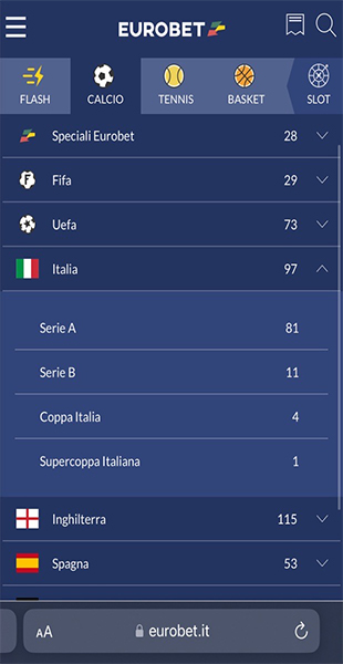 Palinsesto e tornei app Eurobet