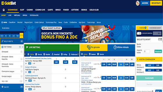 La pagina scommesse di GoldBet