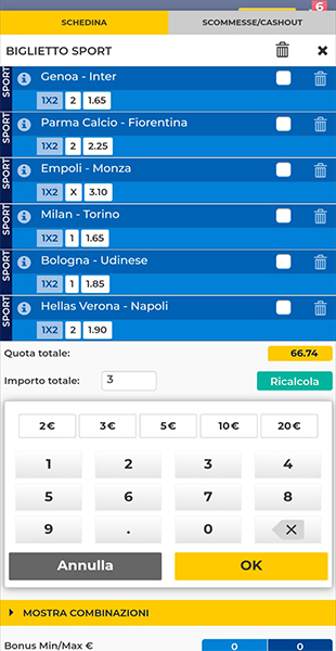 Inserimento importo dall'app GoldBet