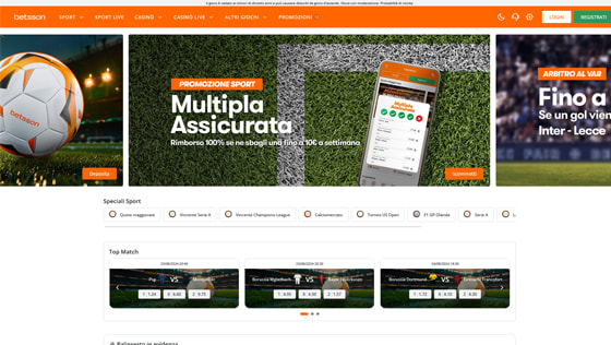 La home page di Betsson