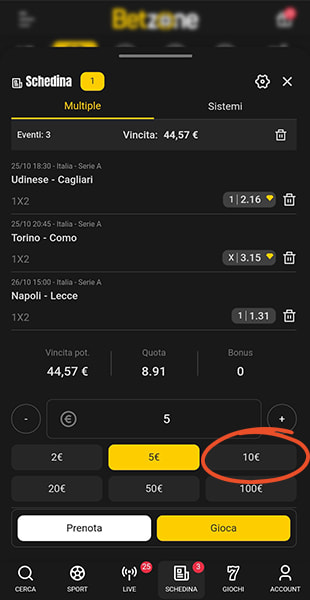 cifra importo schedina da app