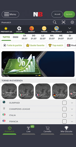 App NetBet scelta sport