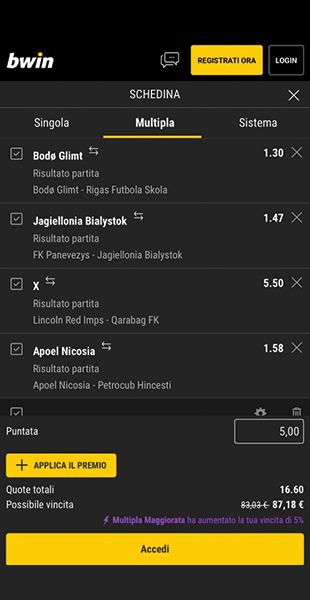 App bwin schedina