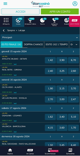 Sezione sport app StarCasinò