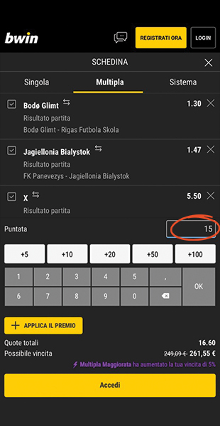 App bwin inserimento importo