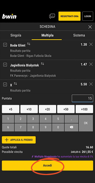 App bwin conferma giocata