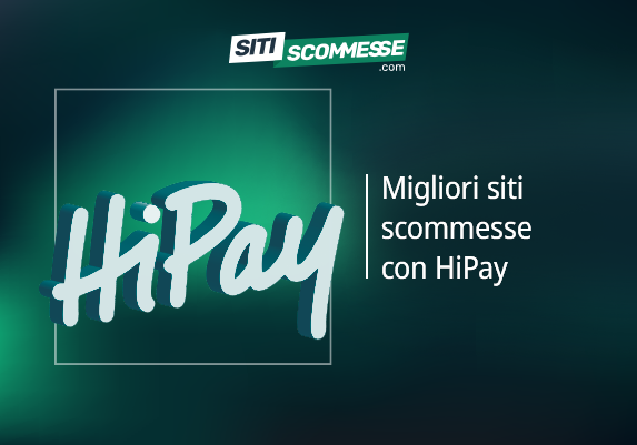 Il logo di sitiscommesse.com, la scritta Migliori siti scommesse con HiPay e il logo di HiPay