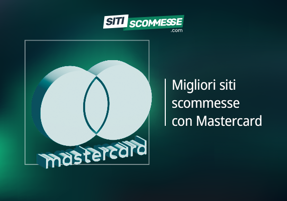 Il logo di sitiscommesse.com, la scritta Migliori siti scommesse con Mastercard e il logo di Mastercard