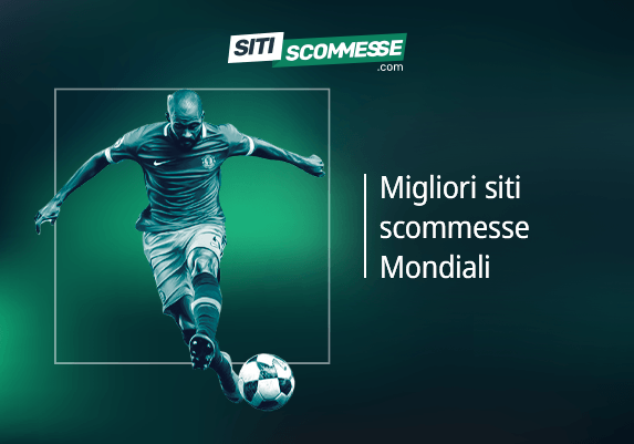 Il logo di sitiscommesse.com, la scritta Migliori siti scommesse Mondiali e un calciatore in azione