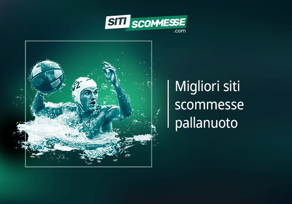 Il logo di sitiscommesse.com, la scritta Migliori siti scommesse pallanuoto e un giocatore