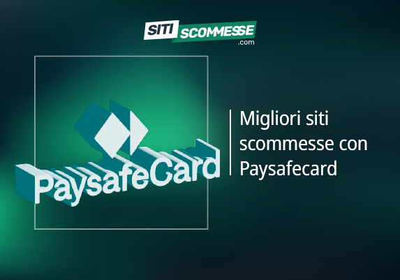 Il logo di sitiscommesse.com, la scritta Migliori siti scommesse con Paysafecard e il logo di PaysafeCard