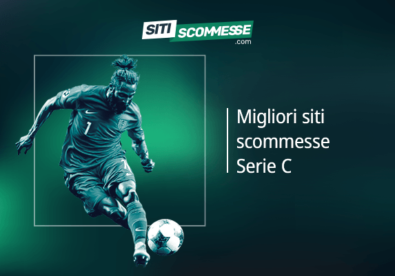 Il logo di sitiscommesse.com, la scritta Migliori siti scommesse Serie C e un calciatore in azione