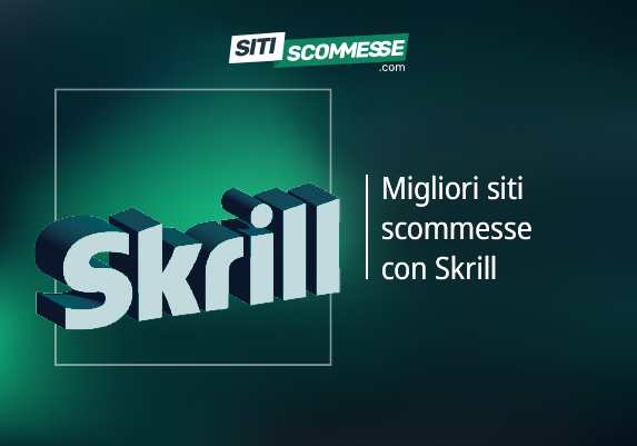 Il logo di sitiscommesse.com, la scritta Migliori siti scommesse con Skrill e il logo di Skrill