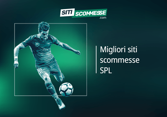 Il logo di sitiscommesse.com, la scritta Migliori siti scommesse SPL e un calciatore