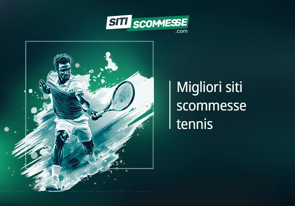 Il logo di sitiscommesse.com, la scritta Migliori siti scommesse tennis e un tennista