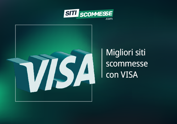 Il logo di sitiscommesse.com, la scritta Migliori siti scommesse con VISA e il logo di VISA