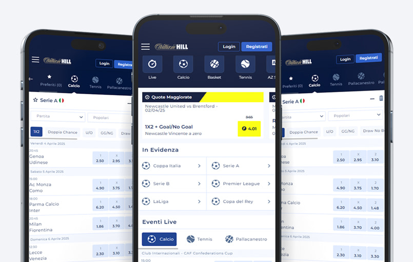 Homepage di William Hill e la pagina da cui partire per scommettere