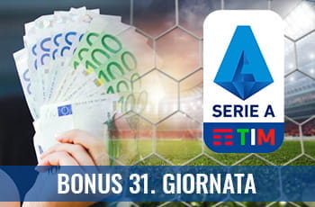 Il logo della Serie A 2029-2020, delle banconote e la scritta “Bonus 31. giornata”