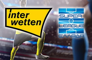 Il logo di Interwetten e il logo della Super League Grecia