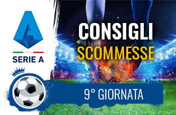 Il logo della Serie A, un calciatore e la scritta Consigli scommesse 9° giornata