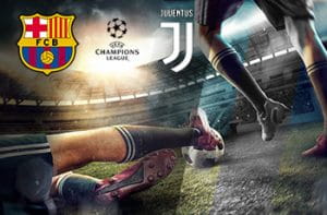 I loghi di Barcellona, Juventus e Champions League