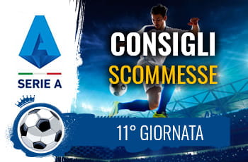 Il logo della Serie A, un calciatore in azione e la scritta Consigli scommesse 11° giornata