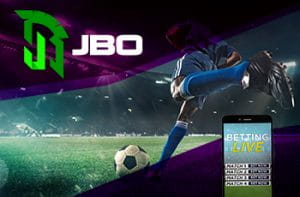 Il logo di JBO, un calciatore in azione e uno smartphone