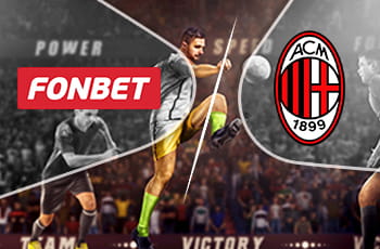 Il logo del bookmaker Fonbet e il logo del Milan