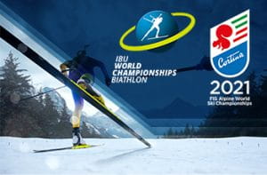 Il logo dei mondiali di biathlon IBU e dei mondiali di sci alpino di Cortina