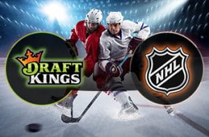 Giocatori di hockey su ghiaccio, logo DraftKings e logo NHL.