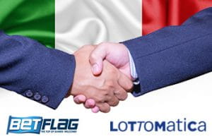 Stretta di mano, bandiera italiana, logo BetFlag, loto Lottomatica