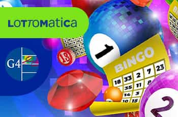 Logo Lottomatica, logo G4, schede e palline del bingo