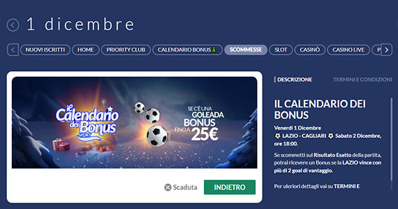 La promo scommesse Il calendario dei bonus di Eurobet