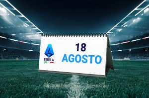 Stadio, logo Serie A e calendario che segna il 18 agosto