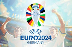 Giocatori che festeggiano e logo Euro 2024