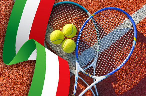 Racchette e palline da tennis, bandiera italiana