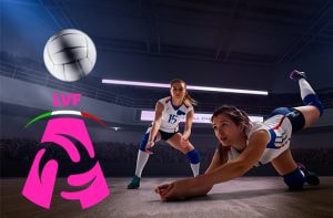 Giocatrici di pallavolo e logo Serie A1 volley