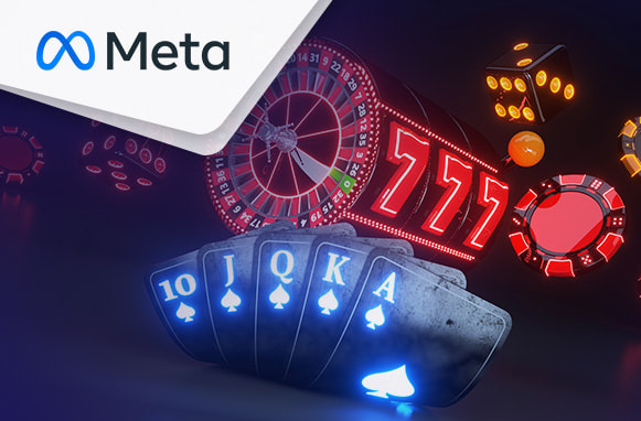 Logo di Meta, carte e simboli di gioco