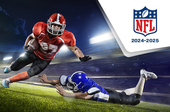 Giocatori di football in azione, logo NFL 2024/25