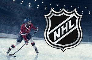 Giocatore di hockey e logo NHL