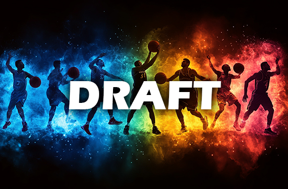 Giocatori di basket, scritta Draft