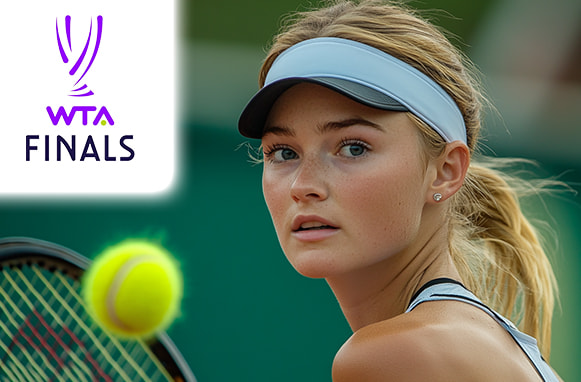 Tennista in azione. logo WTA Finals