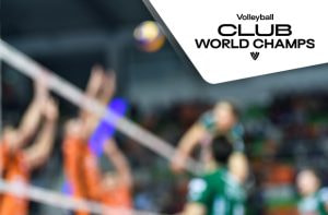 Partita di volley e logo Mondiale FIVB